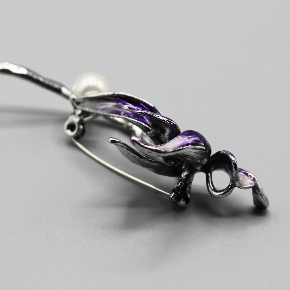 Lotus flower purple pin brooch jewelry fashion white pearl beautiful elegant - Picture 8 of 11